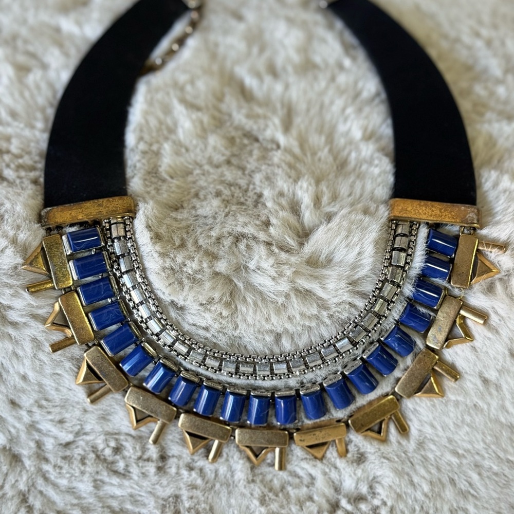 Stella and Dot Blue and Gold Statement Necklace